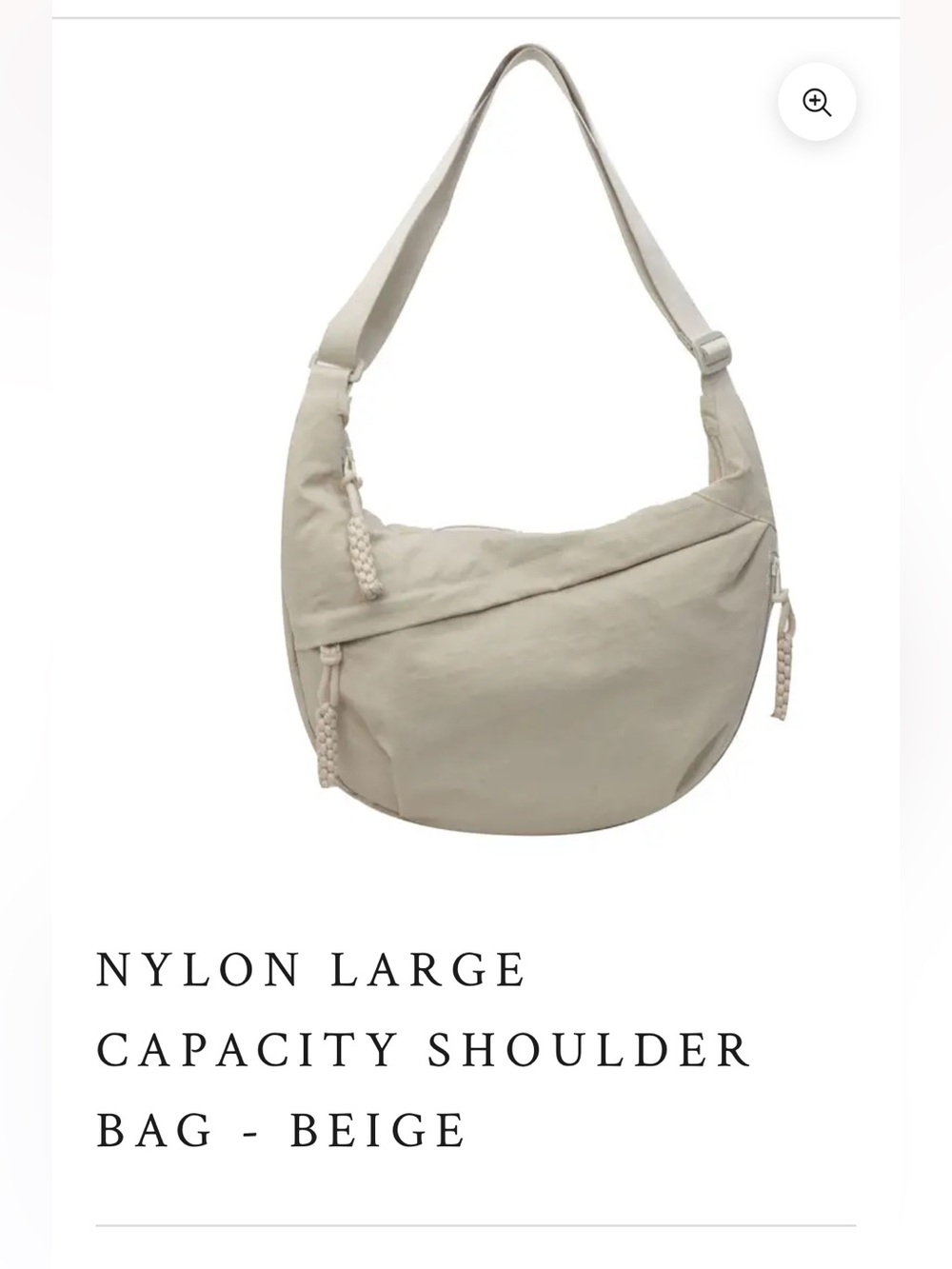 Nylon Large Capacity Shoulder Bag — Cream